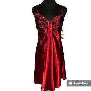 Wendye Chaitin Jump Apparel Red & Black Satin Dress Size 13/14 Sparkle NWT